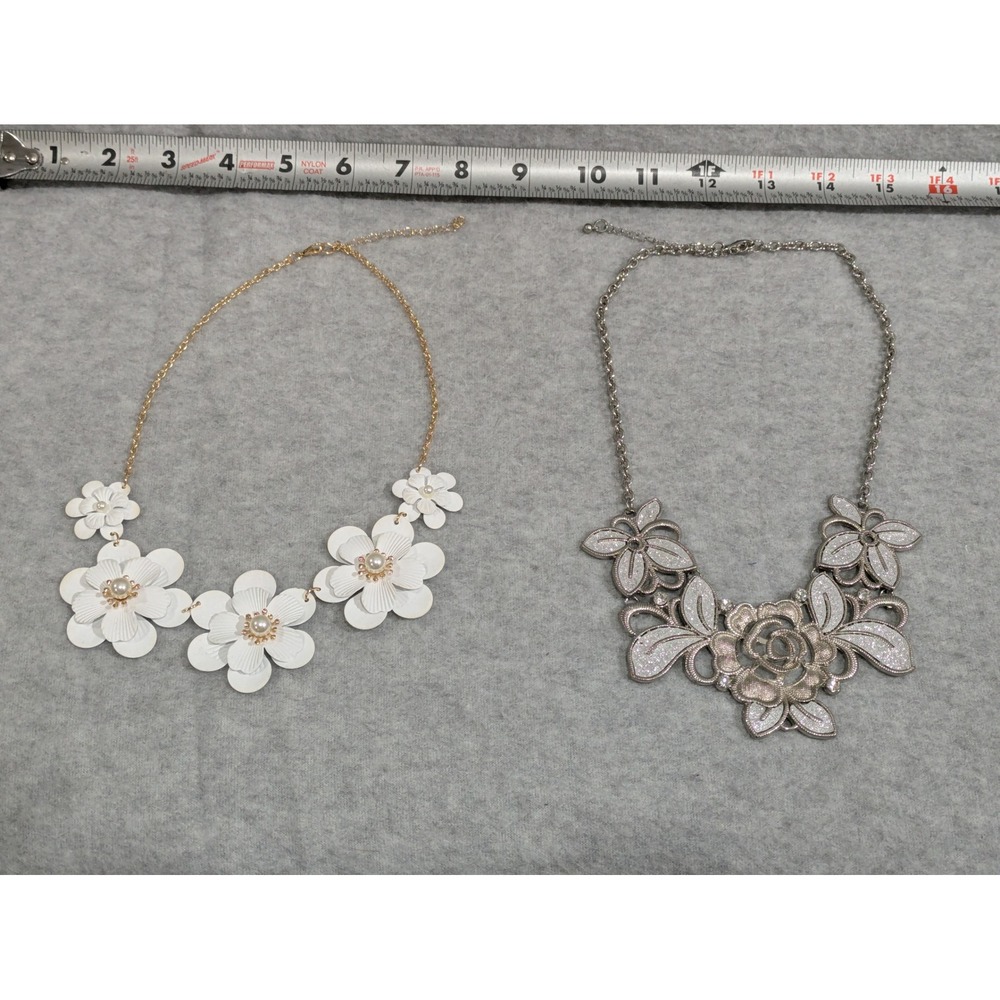 Floral Boho Choker Necklace 2Pc Set Chunky Pearl Charm Statement Beach Collar‎